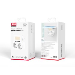 XO WL09 adaptor από 1 σούκο πρίζα σε 2 σούκο 16A με φως νυκτός + 2x USB A+βάση τοποθέτησης κινητού