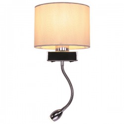 Απλίκα  Κρεβατιού Διαβάσματος FAROS 1xE27 και 3w Led 3000k Θερμό Λευκό Νικελ Σώμα και Ύφασμα 