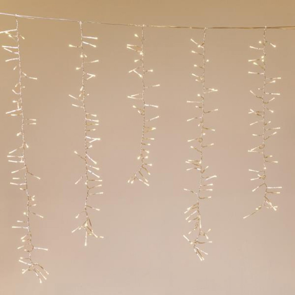 ΒΡΟΧΗ CLUSTER 480 LED ΜΕ 8 ΠΡΟΓΡΑΜΜΑΤΑ, 4 ΕΠΕΚΤΑΣΕΙΣ ΕΩΣ 3 ΣΕΤ ΜΕ ΔΙΑΦΑΝΟ PVC ΚΑΛΩΔΙΟ, ΘΕΡΜΟ ΛΕΥΚΟ LED (H100 x W200cm) IP44