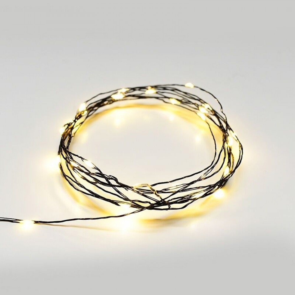 Fairy Lights 20 LED Λαμπάκια Μπαταρίας Σε Σειρά , Μαύρο Καλώδιο Χαλκού, Θερμό Λευκό 2xCR2032 2m 1,2W IP20 - ACA Christmas