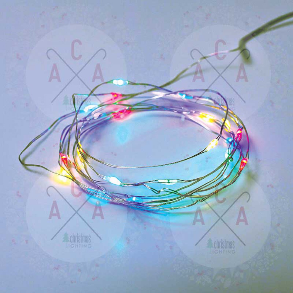 Fairy Lights 20 LED Λαμπάκια Μπαταρίας Σε Σειρά , Ασημί Καλώδιο Χαλκού, RGBY 2xCR2032 2m 1,2W IP20 - ACA Christmas