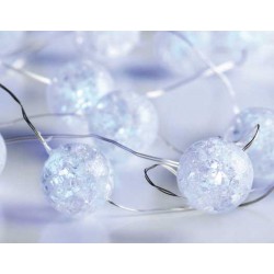 BALL Σχέδιο 20 LED Λαμπάκια Σε Σειρά Με Καλώδιο Χαλκού Ασημί, Ψυχρό Λευκό Μπαταρίας 2xAA 1,2W IP20 - ACA Christmas