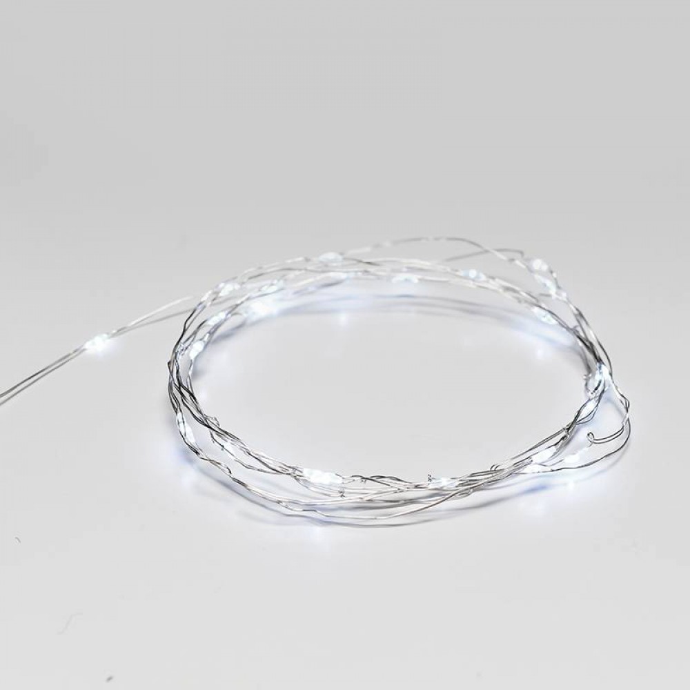 Fairy Lights 20 LED Λαμπάκια Μπαταρίας Σε Σειρά , Ασημί Καλώδιο Χαλκού, Ψυχρό Λευκό 2xCR2032 2m 1,2W IP44 - ACA Christmas