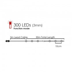 Fairy Lights 300 LED Λαμπάκια σε Σειρά Ρεύματος , Ασημί Καλώδιο Χαλκού Και 8 Προγράμματα, Ψυχρό Λευκό 30m+3m 7,2W IP44 - ACA Christmas