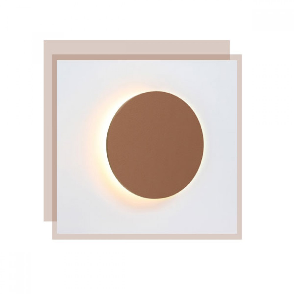 LED Ξύλινο Επίτοιχο Φωτιστικό Με Κάμηλο Δέρμα Ø30cm ECLIPSE - Aca Decor