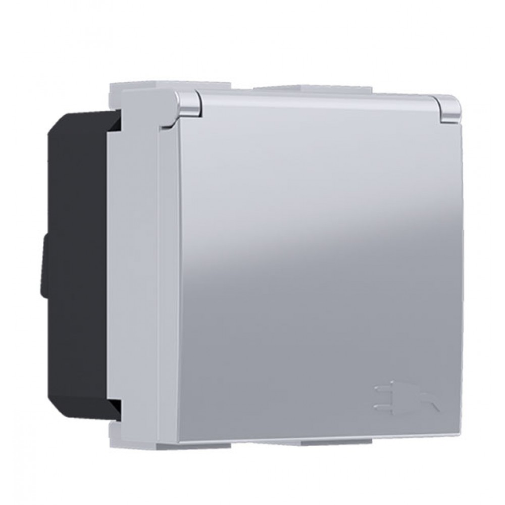 MODYS Πρίζα Σούκο Καπάκι Ασημί 2 ΣΤ. 2P+E 16A 250VAC IP20 - Aca Elec