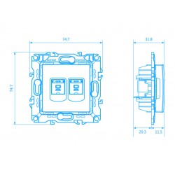 PRIME ΠΡΙΖΑ ΔΙΚΤΥΟΥ 2xRJ45 CAT6 UTP IP20 MAT ΑΝΘΡΑΚΙ - Aca Elec