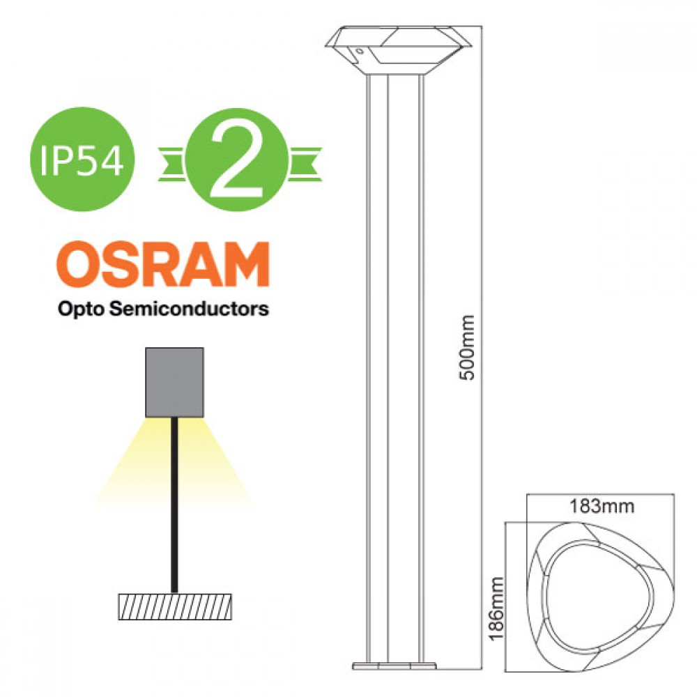 OSRAM LED Κολωνάκι Εξωτερικού Χώρου Σκούρο Γκρι 50cm 7W IP54 BERKA- ACA