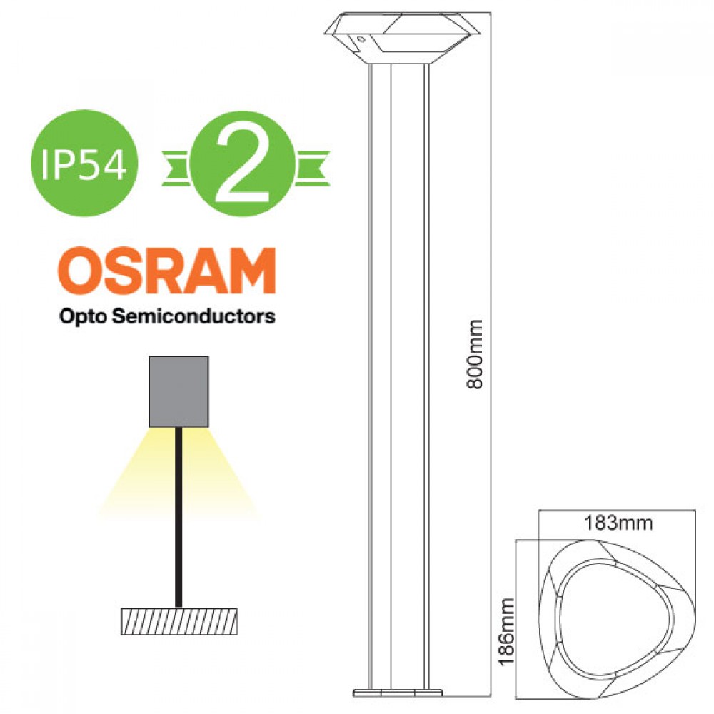 OSRAM LED Κολωνάκι Εξωτερικού Χώρου Σκούρο Γκρι 80cm 7W IP54 BERKA- ACA
