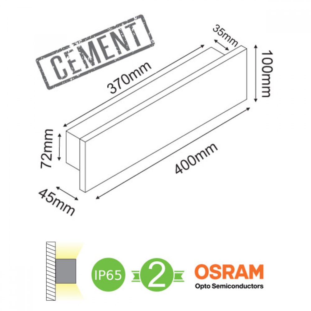 OSRAM LED Απλίκα Εξωτερικού Χώρου Από Τσιμέντο Σε Δύο Χρώματα 40cm 12W IP65 CHARES WALL - ACA