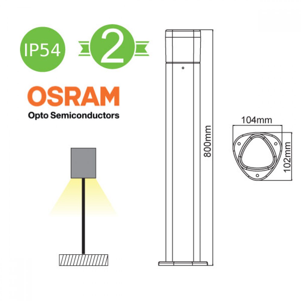 OSRAM LED Κολωνάκι Εξωτερικού Χώρου Σκούρο Γκρι 80cm 7W IP54 EDEN - ACA