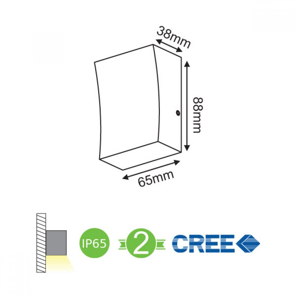 CREE High Light LED Απλίκα Εξωτερικού Χώρου Σε Σκούρο Γκρι 3W IP65 FER - ACA