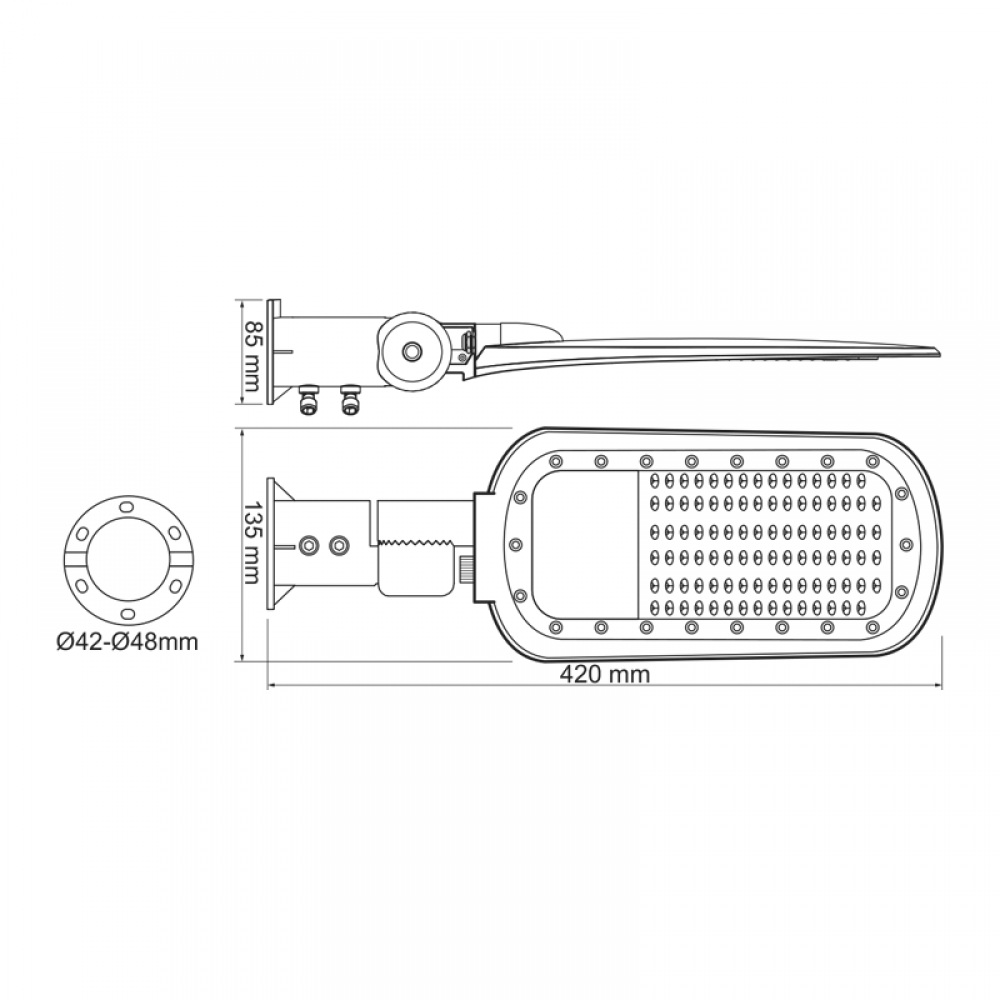LED STREET LUMINAIRE 20W 2800LM 4000K 140x90˚ CLASS I 230V AC IP66 ACA