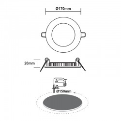 ΛΕΥΚΟ ΣΤΡΟΓΓΥΛΟ LED ΠΑΝΕΛ ΧΩΝΕΥΤΟ 12W 6500K 1100Lm Φ170mm 230V AC Ra80 ACA