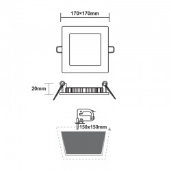 ΛΕΥΚΟ ΤΕΤΡΑΓΩΝΟ LED ΠΑΝΕΛ ΧΩΝΕΥΤΟ 12W 4000K 1100Lm 170x170mm 230V Ra80 ACA