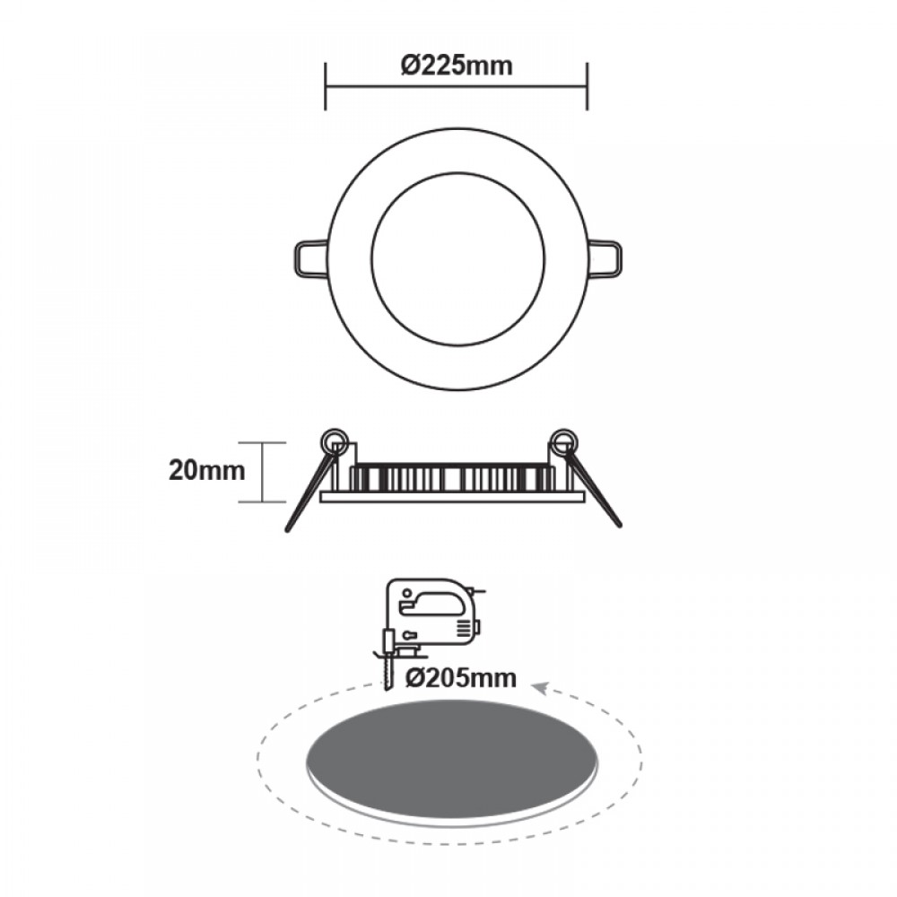 ΛΕΥΚΟ ΣΤΡΟΓΓΥΛΟ LED ΠΑΝΕΛ ΧΩΝΕΥΤΟ 18W 6500K 1800Lm Φ220mm 230V AC Ra80 ACA