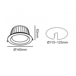 LED ΛΕΥΚΟ ΧΩΝΕΥΤΟ ΦΩΤΙΣΤΙΚΟ 20W 6500K 2600Lm 90° 230V AC Ra80 Φ140*63MM 5YRS ACA