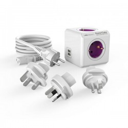 Allocacoc® PowerCube |ReWirable| Πολύπριζο 4 θέσεων & 4x plugs + USB Μωβ