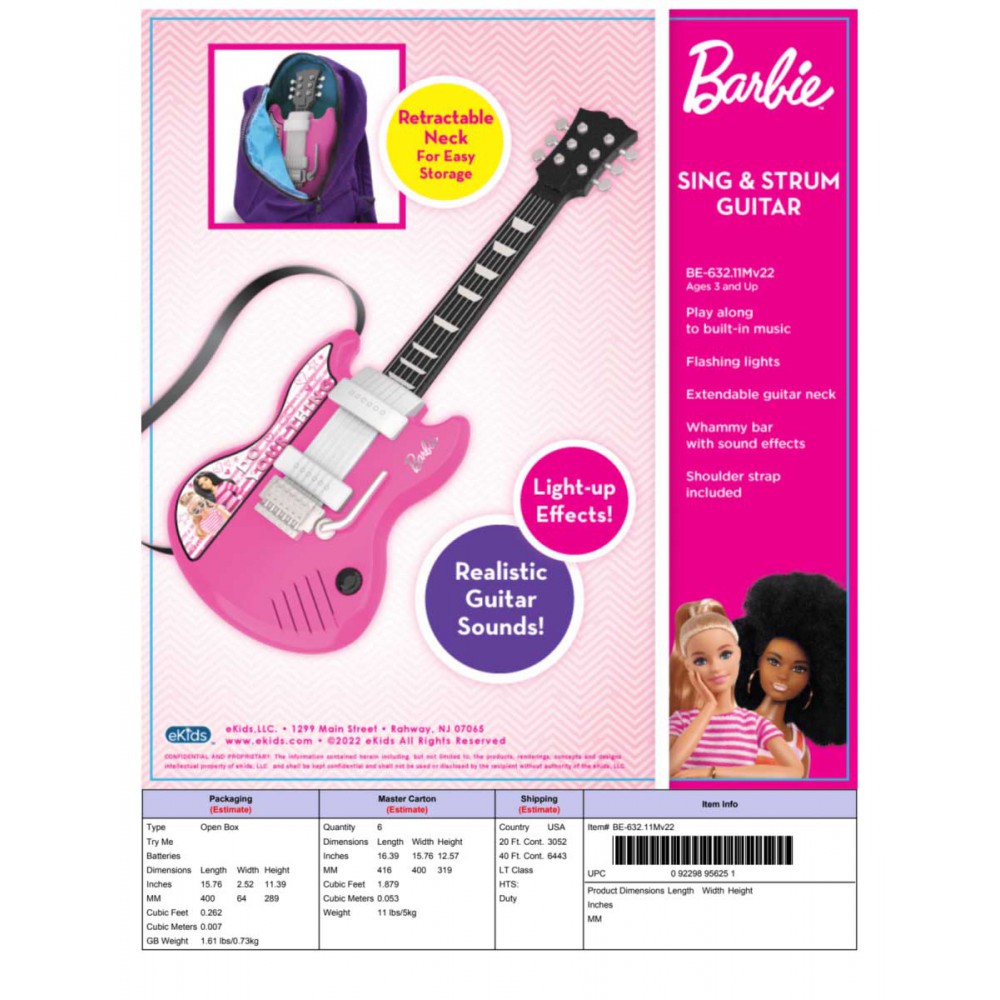 eKids Barbie Sing & Strum Guitar Ηλεκτρική Κιθάρα Karaoke για παιδιά με ενσωματωμένη μουσική, Sound Effects (BE-632) (Μωβ/Λευκό)