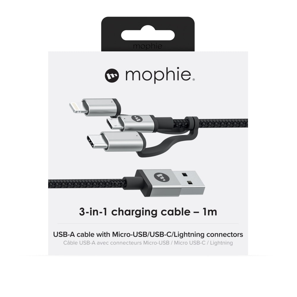Mophie 3 σε 1 Charging Cable (microUSB / USB-C / Lightning) Αλουμινένιο Καλώδιο Δεδομένων 1 Μέτρα Σε Μαύρο ή Λευκό