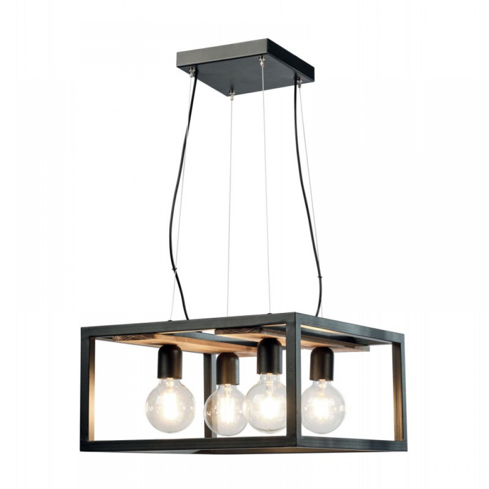 Φωτιστικό Πολύφωτο 4Φ Μέταλλο Μαύρο / Ξύλο 45X45cm 4xE27 - Arkolight