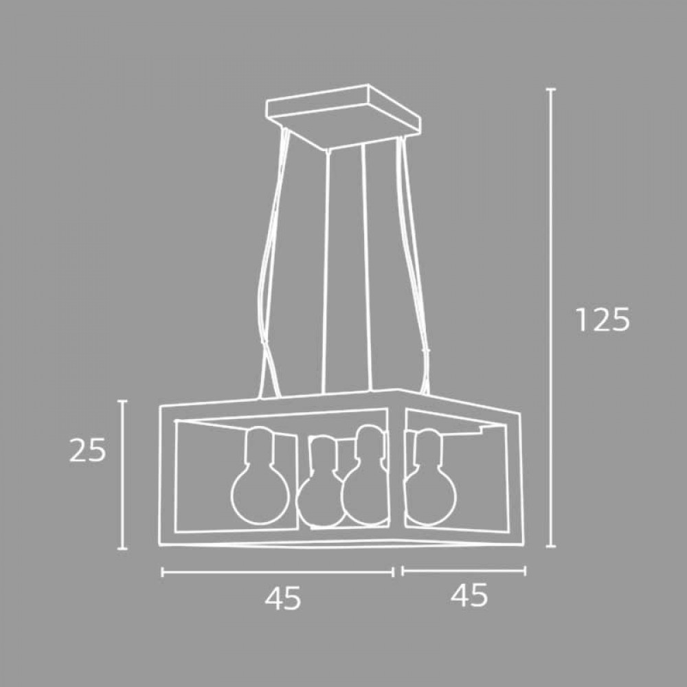Φωτιστικό Πολύφωτο 4Φ Μέταλλο Μαύρο / Ξύλο 45X45cm 4xE27 - Arkolight