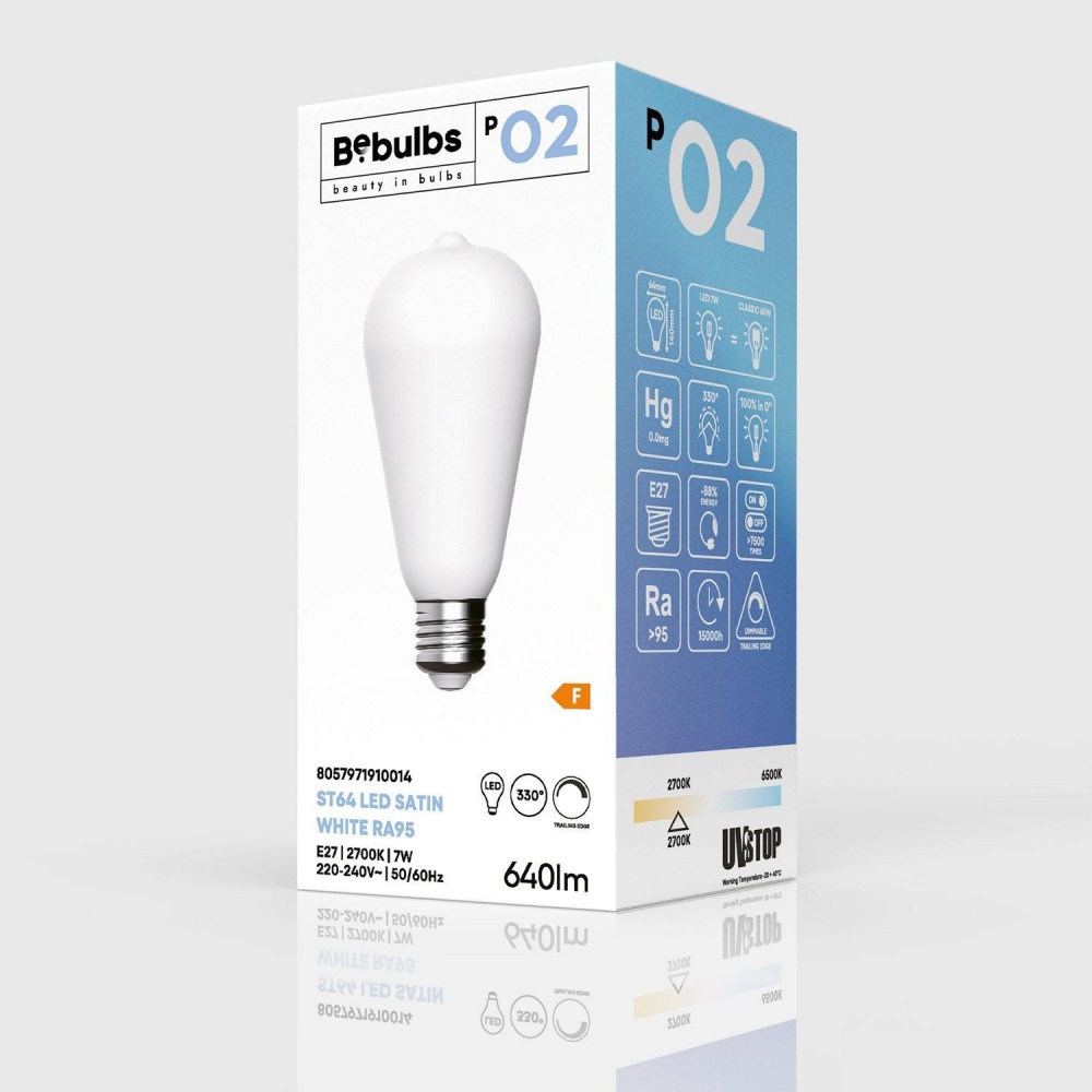 LED Λαμπτήρας E27 CRI 95 Αχλάδι ST64 7W 2700K Dimmable - P02