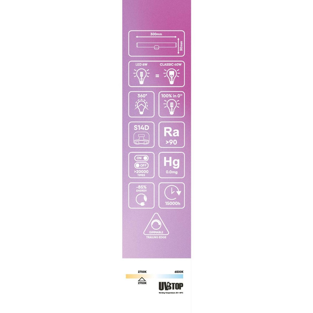 LED Λαμπτήρας Linestra S14d Εφέ Πορσελάνης 300 mm 6W 470Lm 2700K Dimmable - S11
