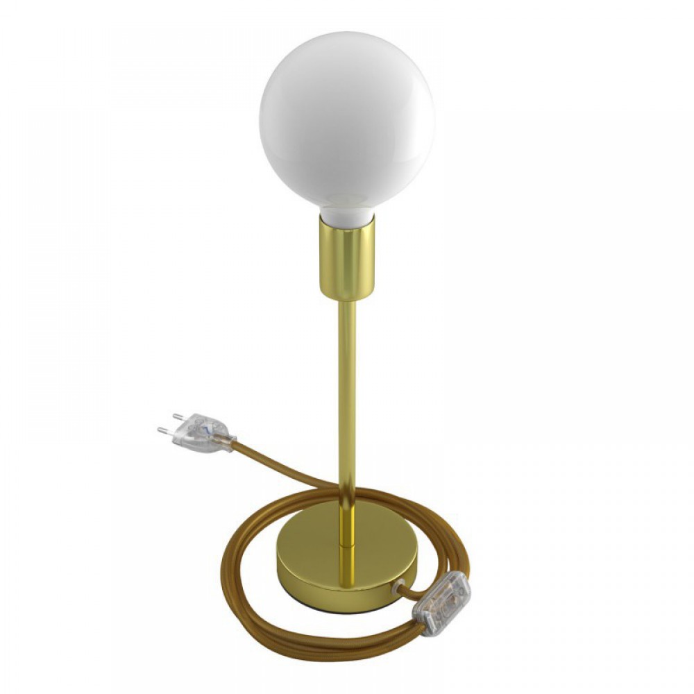 Επιτραπέζιο Φωτιστικό Μεταλλικό Alzaluce 25cm, με υφασμάτινο καλώδιο, διακοπτάκι και διπολικό φις - Χρυσό- Creative Cables