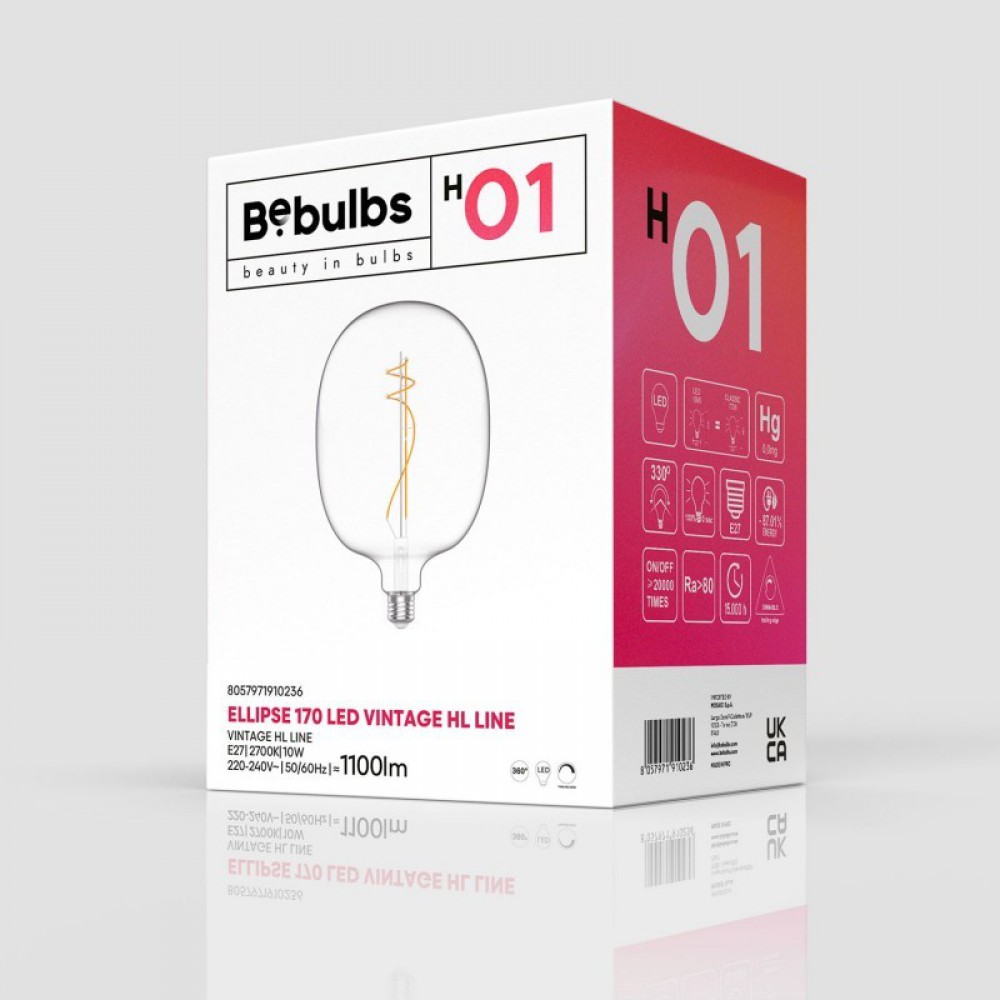 LED Λαμπτήρας H01 Ellipse 170 Διαφανής 10W E27 Dimmable 2700K - BeBulbs - Creative Cables