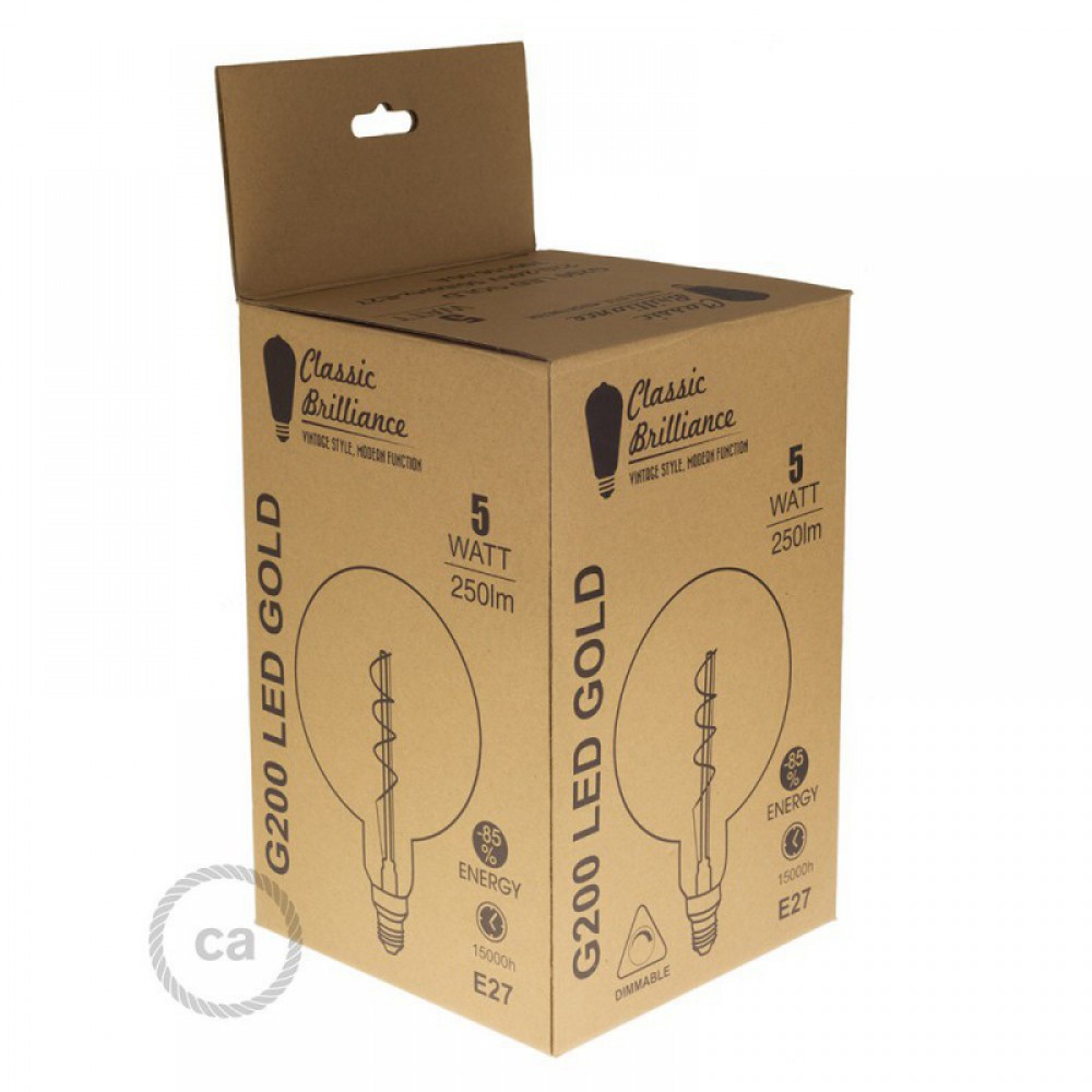 LED λαμπτήρας XXL Με Μελί Γυαλί - Σφαίρα G200 Με Σπιράλ Νήμα - 5W E27 Dimmable 2000K - Creative Cables