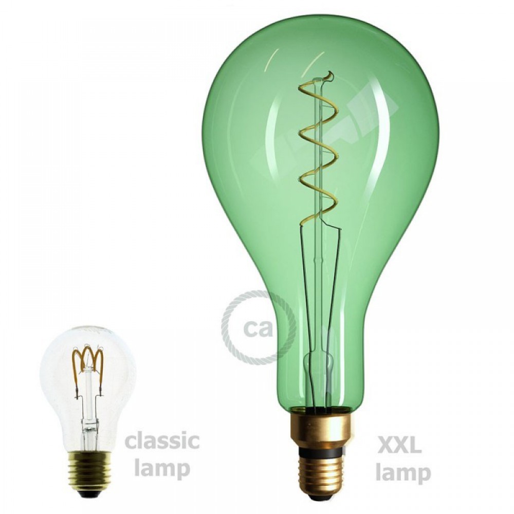 LED Λαμπτήρας XXL Πράσινος - A165 Σπιράλ Νήμα Filament - 5W E27 Dimmable 2200K - Creative Cables