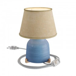 Κεραμικό Επιτραπέζιο Φωτιστικό Vaso με Καπέλο Impero, υφασμάτινο καλώδιο, διακοπτάκι και διπολικό φις Μπλε Ανοιχτό - Γιούτα φυσική - Creative Cables