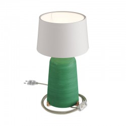 Κεραμικό Επιτραπέζιο Φωτιστικό Bottiglia με Καπέλο Athena, υφασμάτινο καλώδιο, διακοπτάκι και διπολικό φις Πράσινο Evergreen - Λευκό - Creative Cables