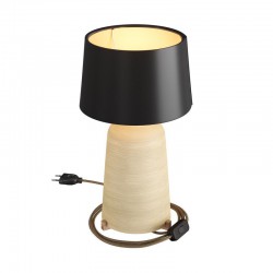 Κεραμικό Επιτραπέζιο Φωτιστικό Bottiglia με Καπέλο Athena, υφασμάτινο καλώδιο, διακοπτάκι και διπολικό φις - Λευκό Μπεζ - Μαύρο - Creative Cables