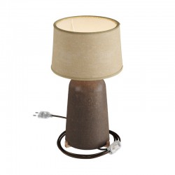 Κεραμικό Επιτραπέζιο Φωτιστικό Bottiglia με Καπέλο Athena, υφασμάτινο καλώδιο, διακοπτάκι και διπολικό φις - Σκουριά - Γιούτα φυσική - Creative Cables