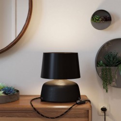 Κεραμικό Επιτραπέζιο Φωτιστικό Coppa με Καπέλο Athena, υφασμάτινο καλώδιο, διακοπτάκι και διπολικό φις - Μαυροπίνακας - Μαύρο - Creative Cables