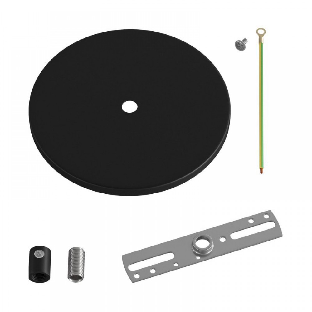 Ροζέτα Φωτιστικού Μεταλλική Πάχους 7mm με 1 Τρύπα και Στήριγμα Καλωδίου, Μαύρο Creative Cables