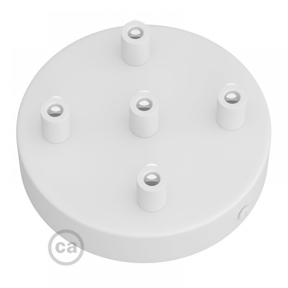 Ροζέτα Φωτιστικού Μεταλλική πλακέ με 5 τρύπες και στηρίγματα καλωδίου Λευκό ΜΑΤ - Creatice Cables