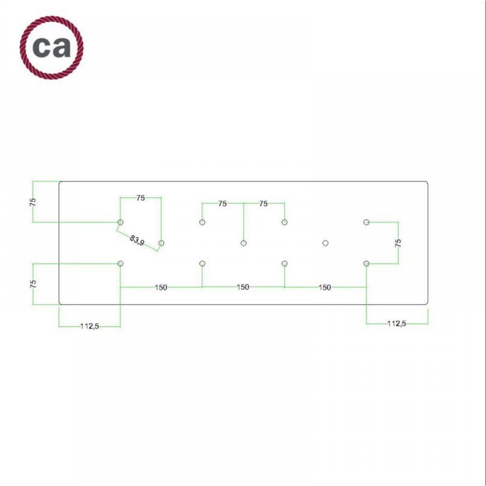 Ορθογώνια Μπάρα Ροζέτα XXL Rose-One με 11 τρύπες, 675 x 225 mm - Χάλκινο ΜΑΤ Dibond - Creative Cables
