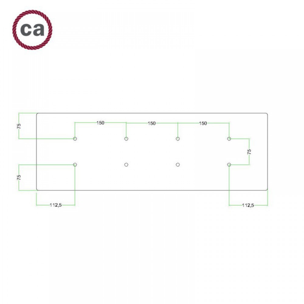 Ορθογώνια Μπάρα Ροζέτα XXL Rose-One με 8 τρύπες, 675 x 225 mm - Μαύρο ΜΑΤ Dibond - Creative Cables
