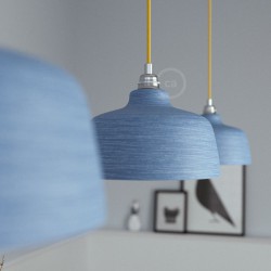 Κρεμαστό Φωτιστικό Με Υφασμάτινο Καλώδιο και Κεραμικό Καπέλο Κύπελλο  - Μπλε Ανοιχτό - Λευκό - Made in Italy - Creative Cables