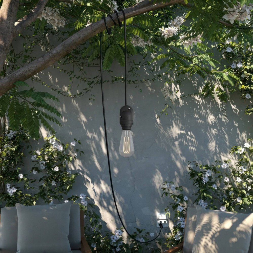 Φωτιστικό Εξωτερικού Χώρου Snake Eiva με Καπέλο Swing, με 5m καλώδιο, στεγανό ντουί IP65 και φις - Μαύρο - Creative Cables