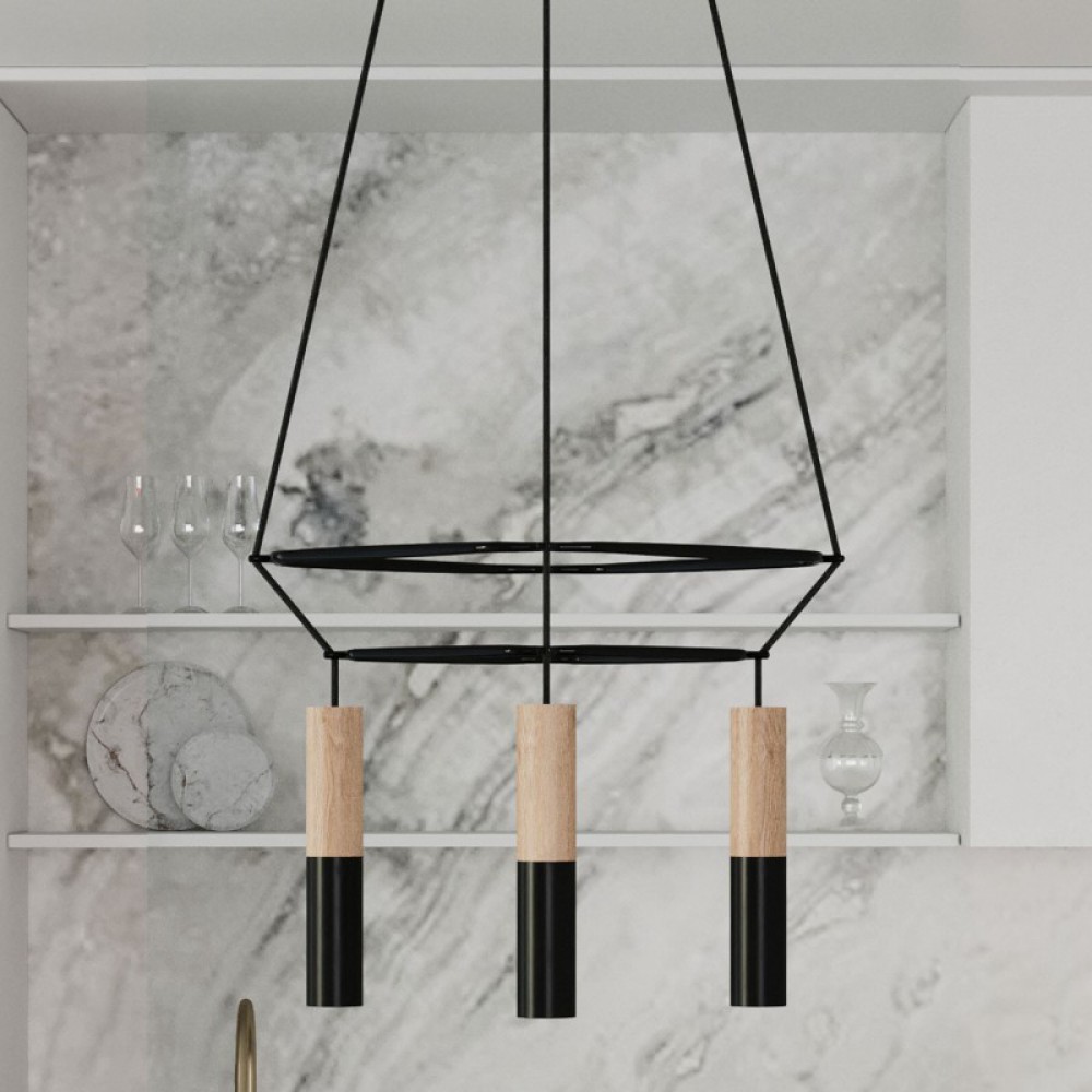 Κρεμαστό φωτιστικό 4φωτο Διπλό Cage Tub-E14 Φυσικό - Μαύρο 4xE14 - Creative Cables