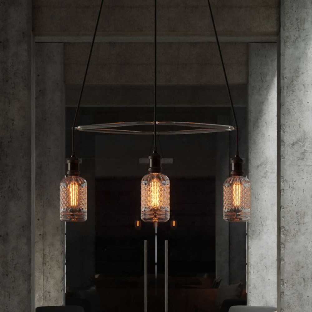 Κρεμαστό φωτιστικό 4φωτο Cage Globe Crystal Ανθρακί 4xE27 - Creative Cables