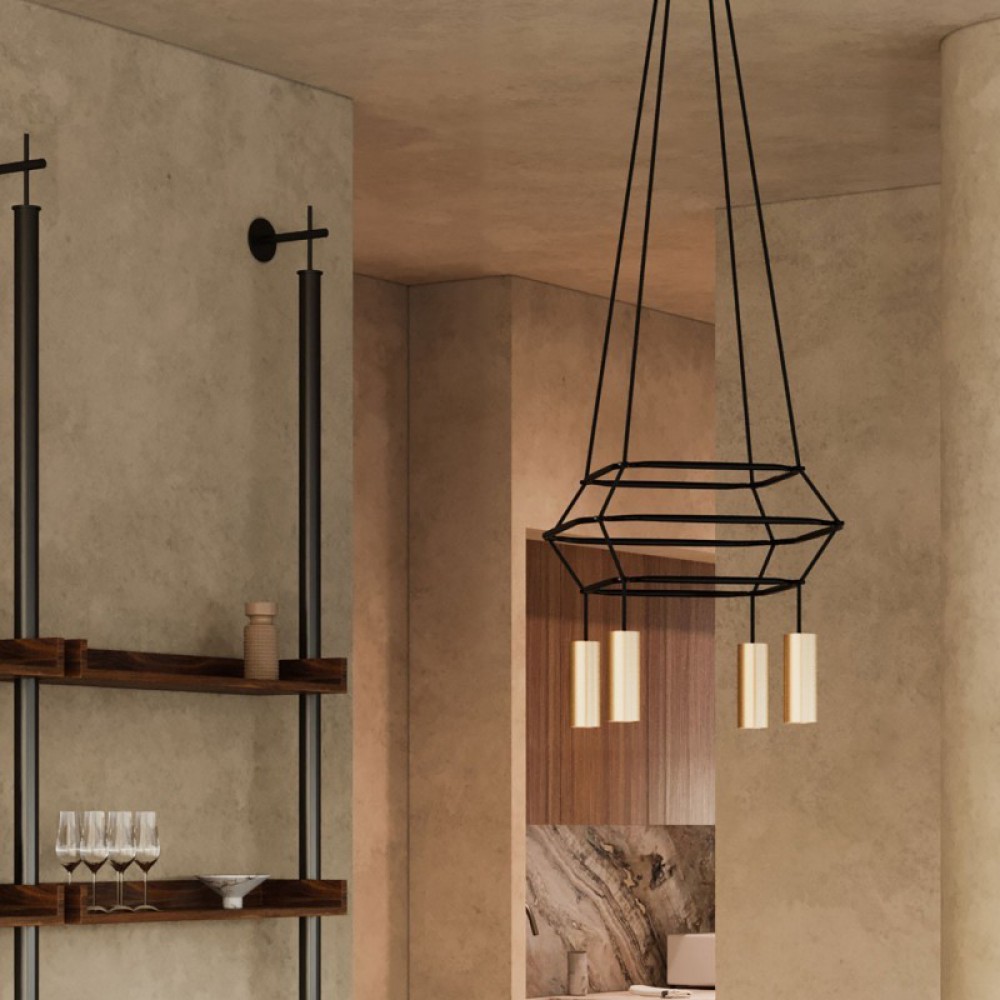 Κρεμαστό φωτιστικό 4φωτο Τριπλό Cage Tub-E14 Μπρονζέ 4xE14 - Creative Cables