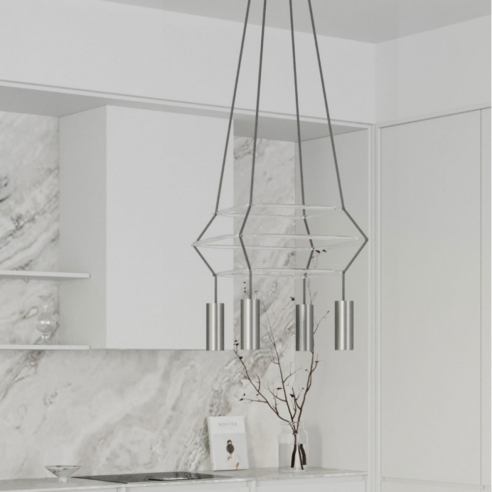 Κρεμαστό φωτιστικό 4φωτο Τριπλό Cage Tub-E14 Νίκελ ΜΑΤ 4xE14 - Creative Cables
