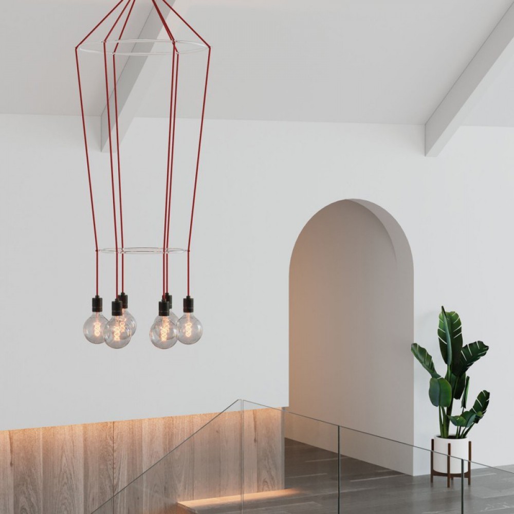Κρεμαστό φωτιστικό 6φωτο Διπλό Cage Globe Γκρι 6xE27 - Creative Cables