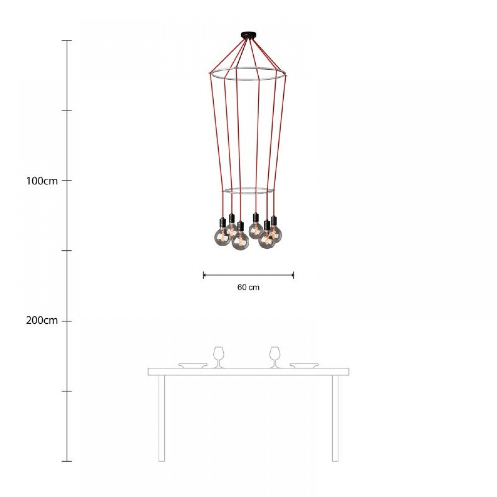 Κρεμαστό φωτιστικό 6φωτο Διπλό Cage Globe Γκρι 6xE27 - Creative Cables
