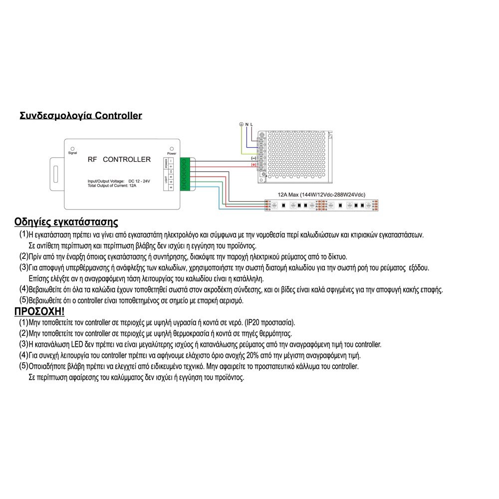 RF RGB Controller Με Χειριστήριο 3x4A 12/24Vdc - Cubalux